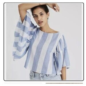 American Eagle Blue Stripe Ruffle Bell Sleeve Top,‎ size XL Women's